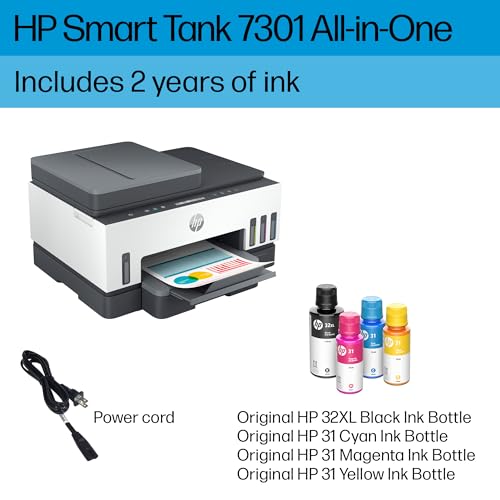 HP Smart -Tank 7301 Wireless All-in-One Cartridge-free Ink Printer, up to 2 years of ink included, mobile print, scan, copy, automatic document feeder (28B70A), Gray