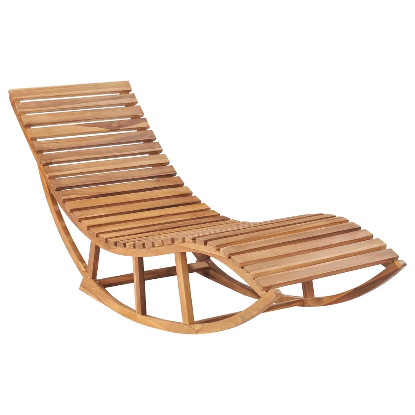 Anself Wooden Rocking Sun Lounger with Green Cushion Teak Wood Reclining Chair for Garden, Patio, Balcony, Poolside, Outdoor Furniture 23.6 x 70.9 x 28.7 Inches (W x D x H)