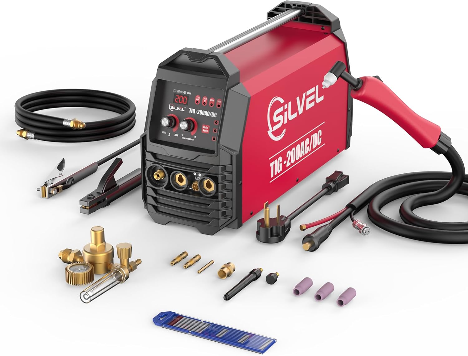 SILVEL 200A TIG Welder, AC/DC Aluminum TIG Welder with Pulse, 110V/220V IGBT Digital Inverter TIG/MMA Welding Machine for Carbon Steel, Stainless Steel, Aluminum