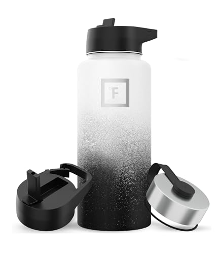 IRON °FLASK Camping & Hiking Hydration Flask with 3 Lids - Stainless Steel, Double Walled & Vacuum Insulated Water Bottle - Leak Proof & BPA Free 32 Oz