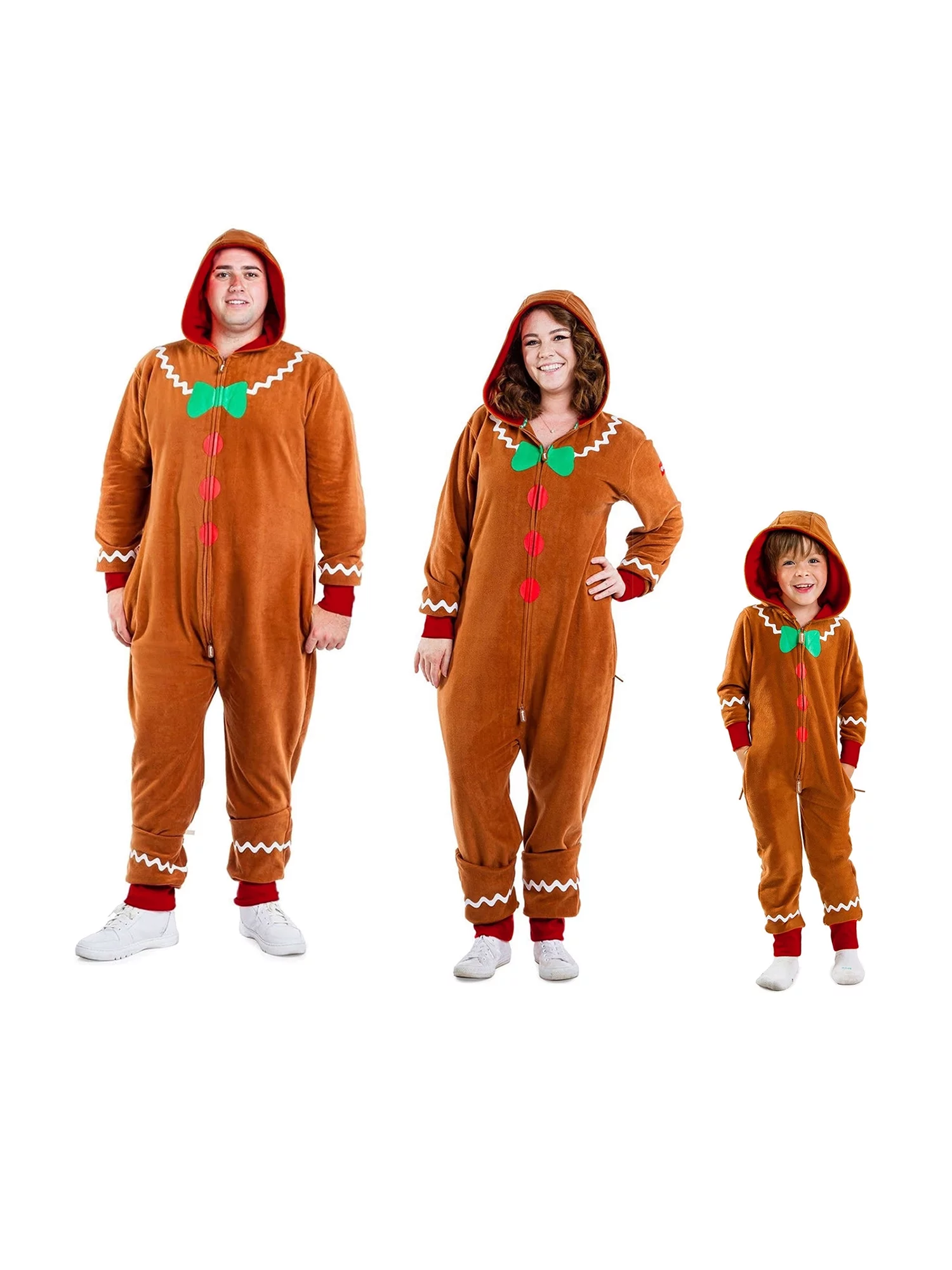 mlpeerw Women Men Christmas Gingerbread Costumes Funny Gingerbread Jumpsuit Zip Up Hooded Romper Xmas Party Cosplay Costume