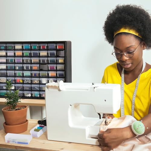 Akro-Mils 24-Drawer Plastic Drawer Storage Cabinet for Garage Organization, Bead Organizer, Building Bricks Storage, Teacher Toolbox, Makeup Organizer, 20-Inch W x 6-Inch D x 16-Inch H, 10124 Black