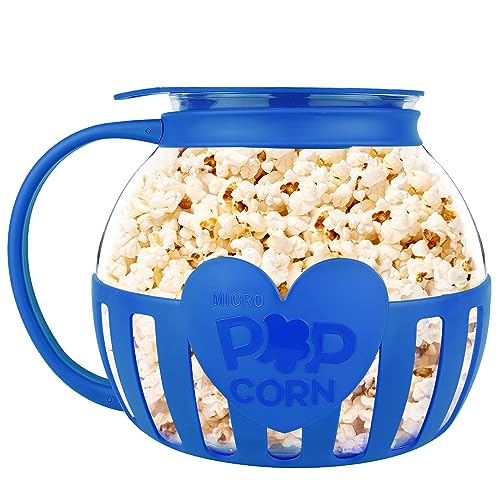 The Original Korcci 3 Quart Microwave Glass Popcorn Popper, Borosilicate Glass, Dishwasher Safe, 3-in-1 Silicone Lid, BPA Free, Family Size (Red)