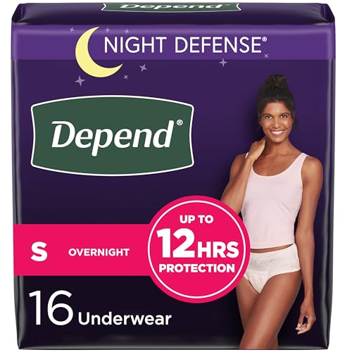 Depend Night Defense Adult Incontinence & Postpartum Bladder Leak Underwear for Women, Disposable, Overnight, Small, Blush, 26 Count, Packaging May Vary