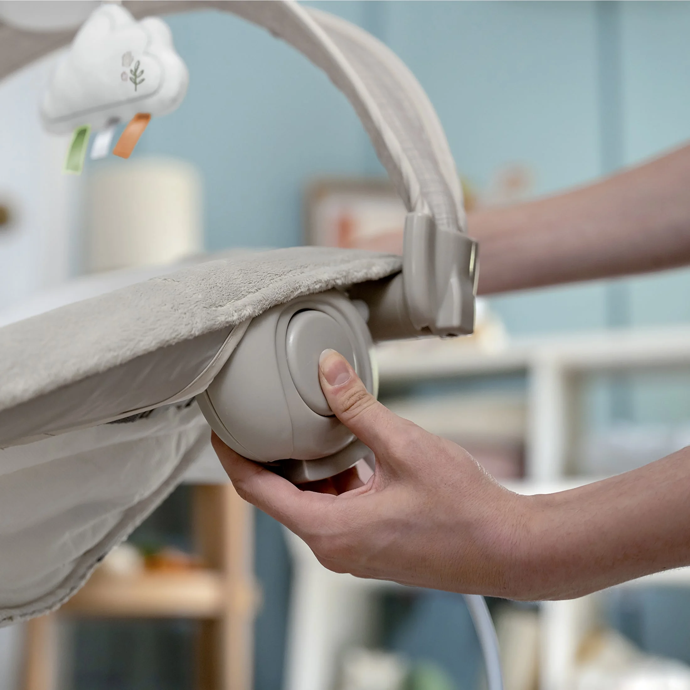 InLighten by Ingenuity Twinkle Tails Vibrating Infant Baby Bouncer with Lightning Toy Bar and Pillow