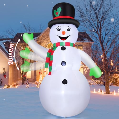 GOOSH 7 FT Christmas Inflatables Outdoor Decorations, Waving Snowman Blow up Yard Decoration with Built-in Bright LED Outside Decor for Holiday Party Patio Garden Lawn