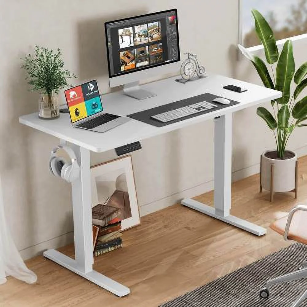 Electric Height Adjustable Standing Desk,Sit to Stand Ergonomic Computer Desk,White,55'' x 24
