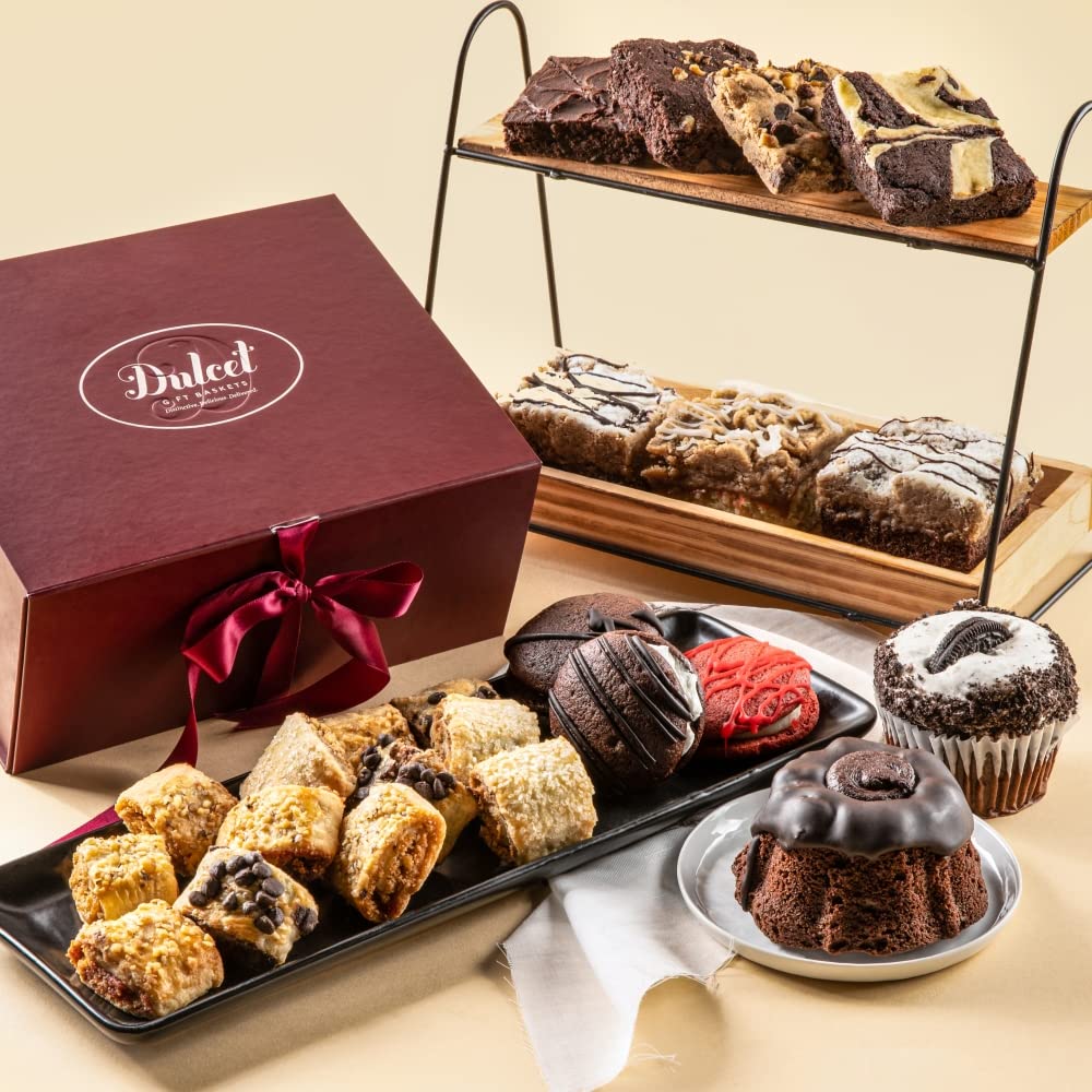 Dulcet Gift Baskets Party Box with Variety of Rugelah, Brownies, Cookies & Bakery Treats for Holiday Gifting, Birthday Party, Sympathy, Get Well Wishes, Family or Office Gatherings for Men & Women.