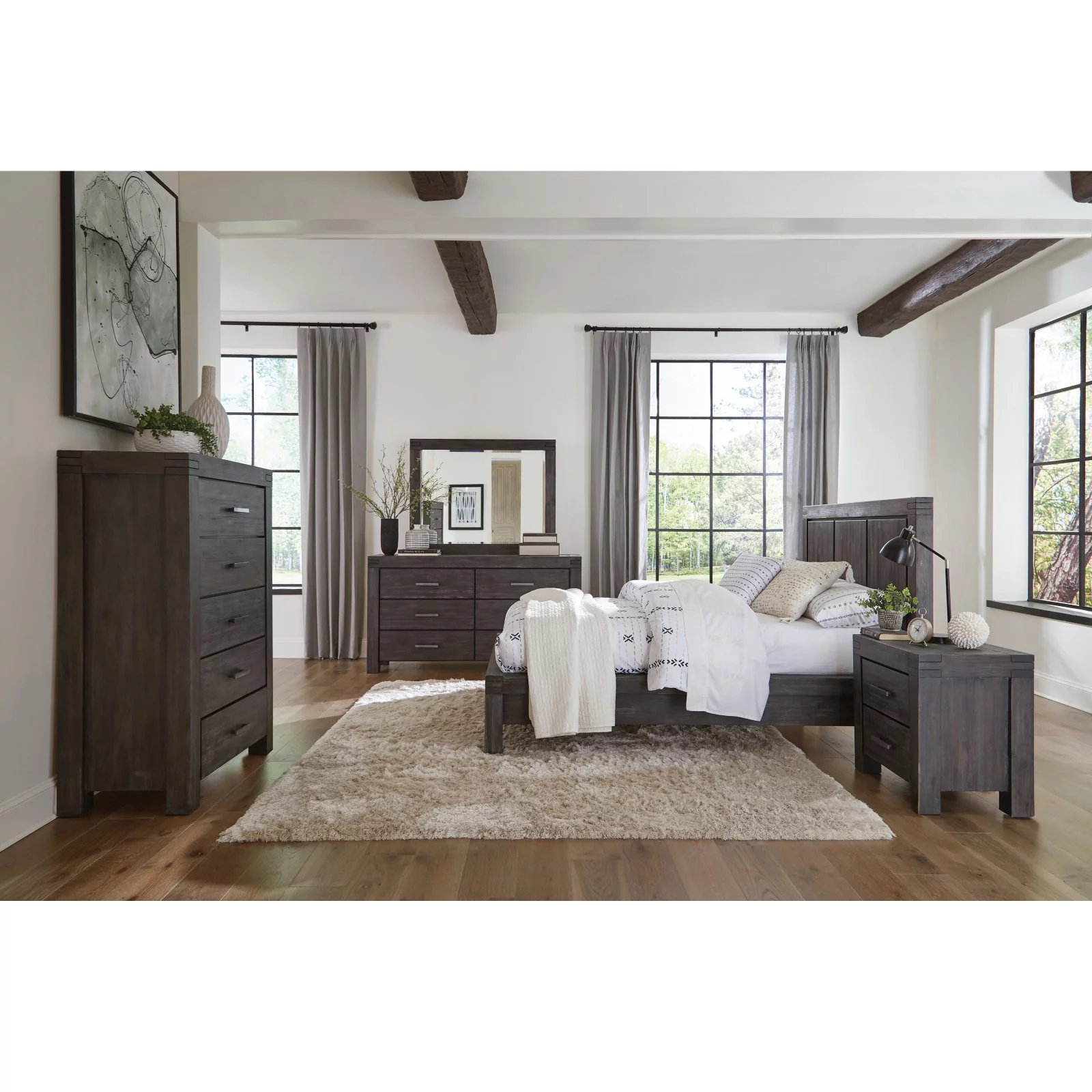 Modus Meadow Solid Wood California King Panel Platform Bed in Graphite