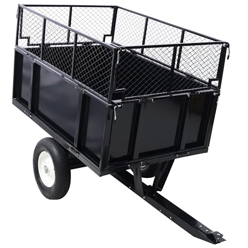ATV Trailer Steel Dump Cart, 750lbs 22 Cubic Feet Utility Trailer Lawn Garden Trailer with Heavy Duty Tow Behind Carts and Removable Sides for Tractors, ATV, UTV, Lawn Mowers