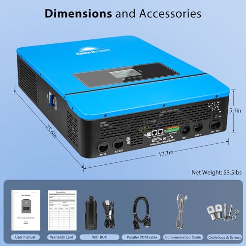 SUNGOLDPOWER 8000W 48V Solar Inverter, Built-in 2 MPPT Solar Controllers, Max 200A Battery Charging, AC Input/Output 120V/240V(settable),Pure Sine Wave Inverter UL1741(WiFi and BMS COMM)