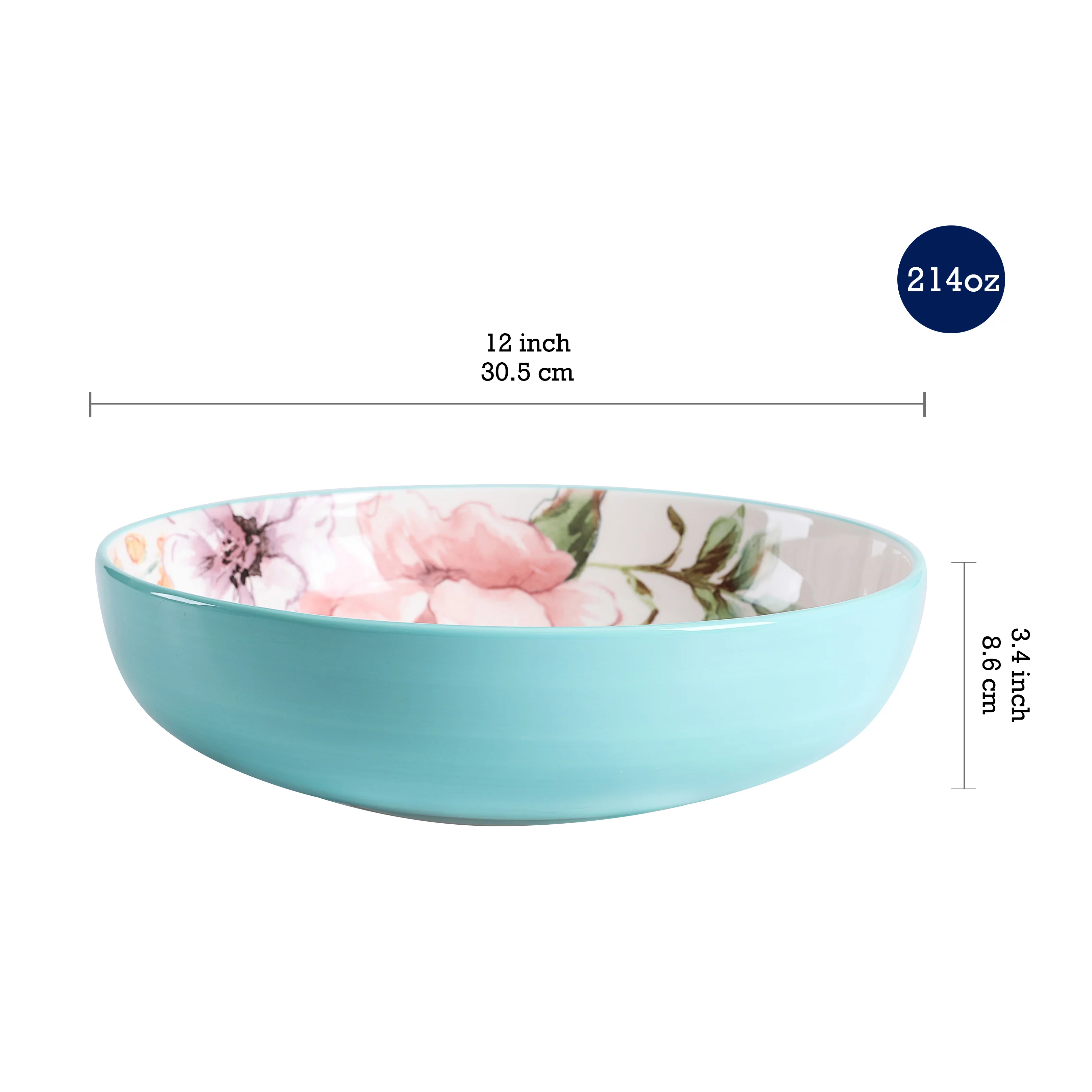 Bico Margret's Garden Ceramic Pasta Bowl, Set of 5(1 unit 214oz, 4 units 35oz), for Pasta, Salad, Microwave & Dishwasher Safe