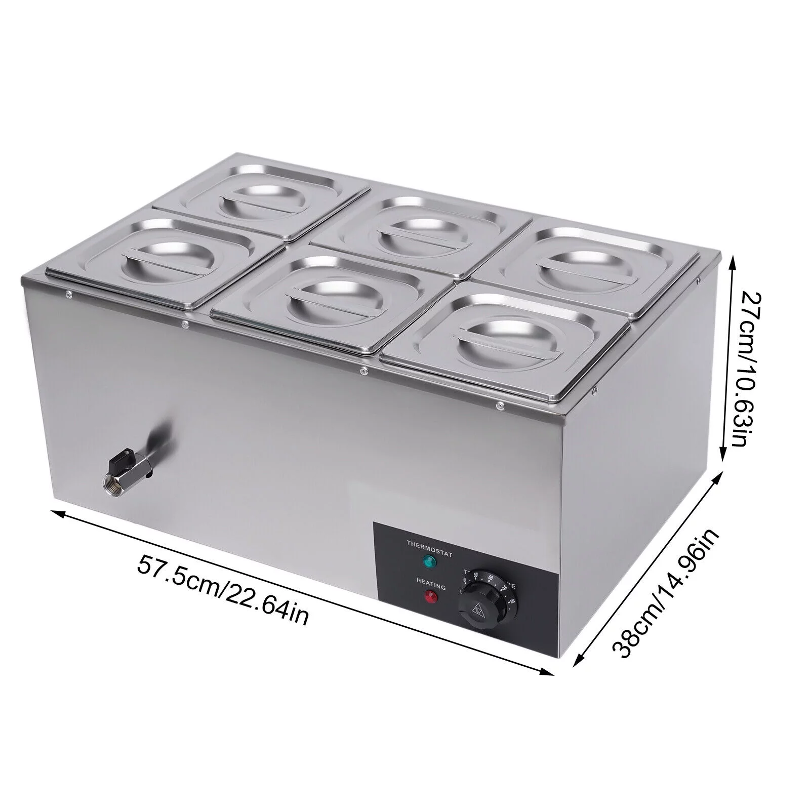FETCOI 6-Pan Commercial Food Warmer Steam Table Buffet Bain Marie Countertop 600W 110V