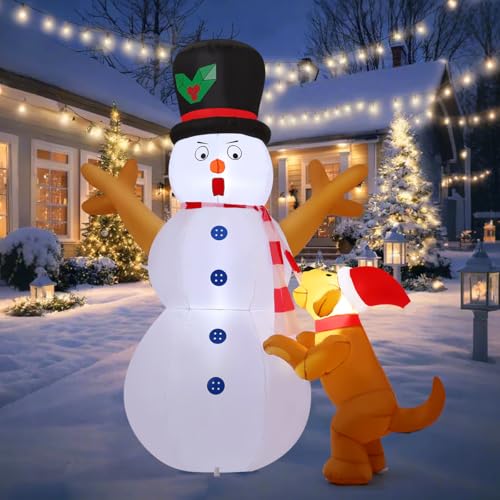 COMIN 6 FT Christmas Decorations Outdoor Inflatables Snowman&Dog Blow ups with Built-in LEDs for Yard Party Lawn Decor