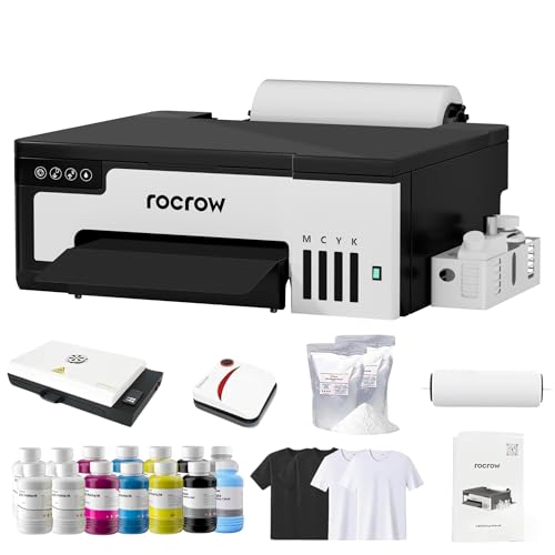L8 DTF Printer, A4 Transfer Printing Machine with White Ink Mixing, Automatic Cleaning for DIY Print, Customized Printing, Includes Heat Press, Ink, Film, T-Shirt