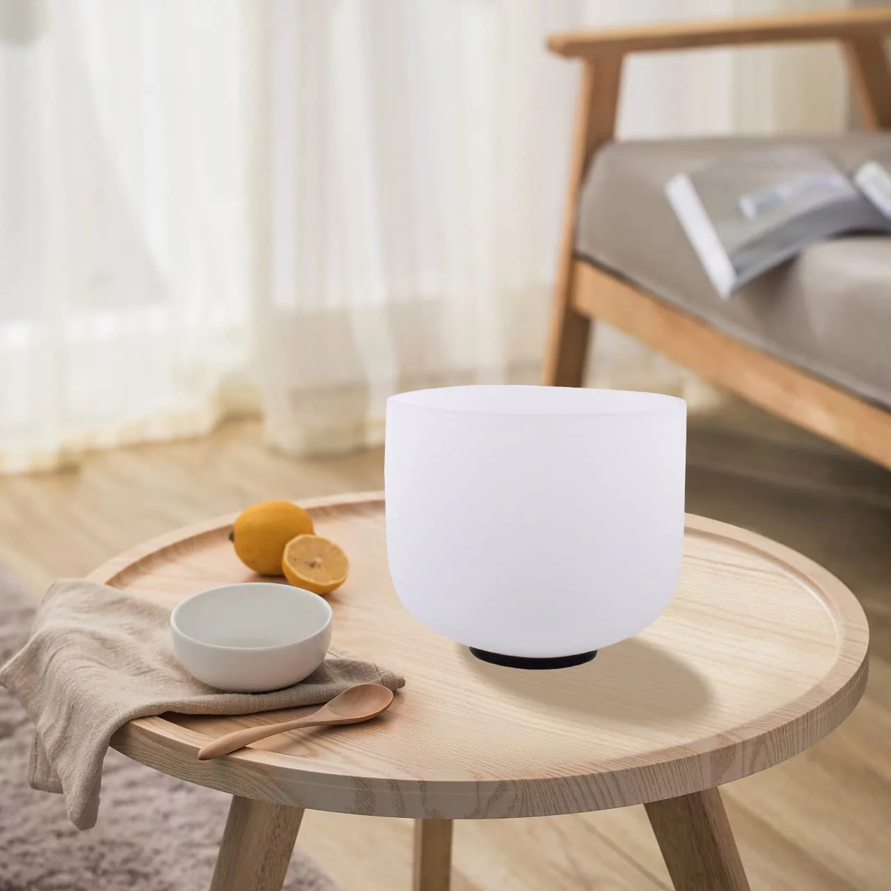 FMTY 7 inch C note (Root) Frosted Quartz Crystal singing bowls with mallet set sound bowl for healing Mindfulness, Meditation, Yoga, Spiritual and Body Healing Chakra Bowl