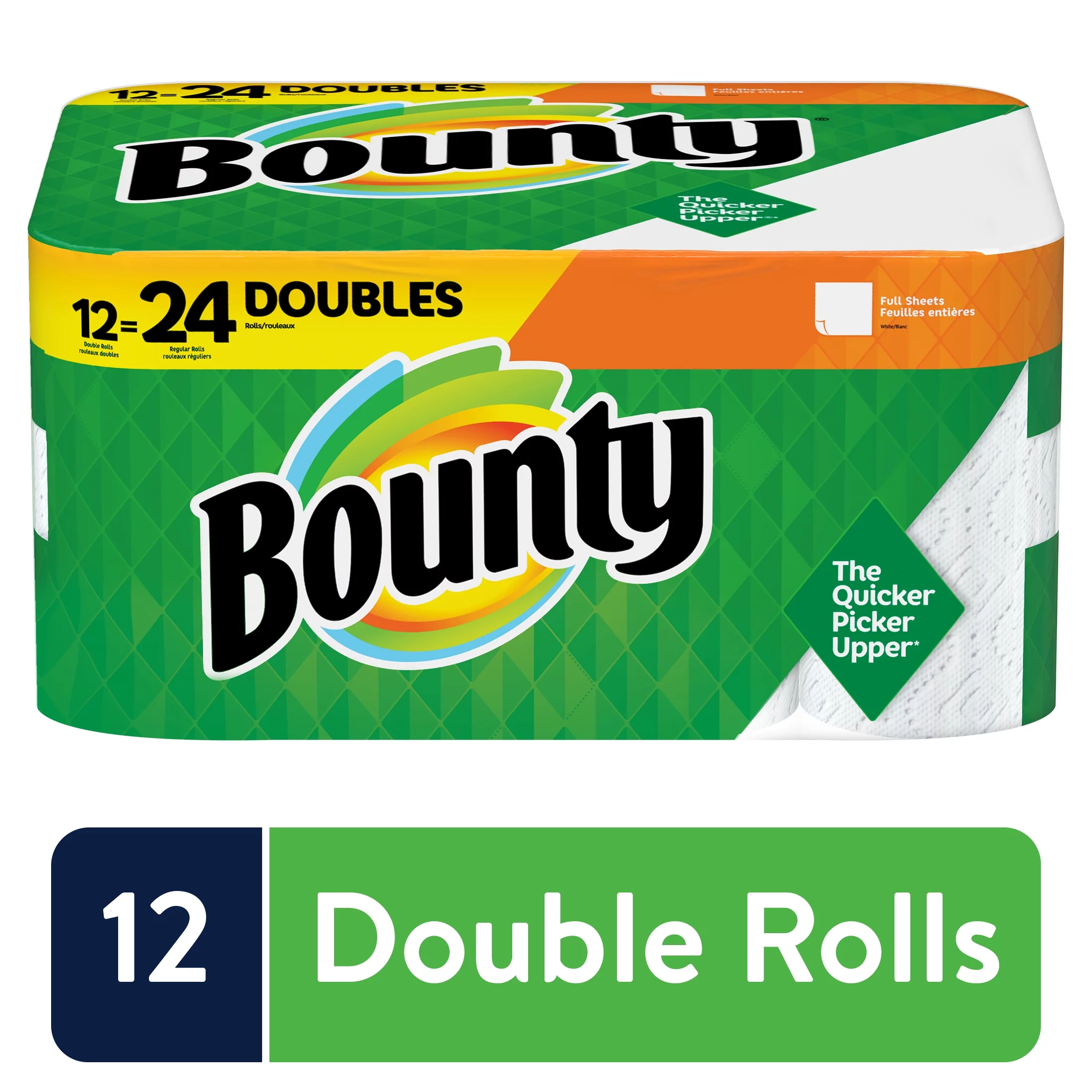 Bounty Paper Towels, White, 12 Double Rolls = 24 Regular Rolls, 12 Ct
