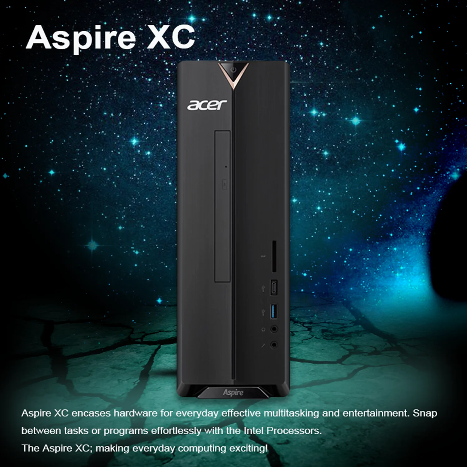 Acer Aspire Tower Desktop Computer, Intel Celeron N4505, 12GB RAM, 512GB PCIe SSD, SD Card Reader, Wired Keyboard and Mouse, Type-C, RJ45, HDMI, VGA, Wi-Fi 6, Windows 11 Home, Black