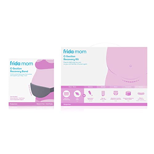 Frida Mom C-Section Recovery Must Have Kit for Labor, Delivery, & Postpartum, Socks, Peri Bottle, Disposable Underwear, Abdominal Support Binder, Shower Wipes, Silicone Scar Patches, & Toiletry Bag