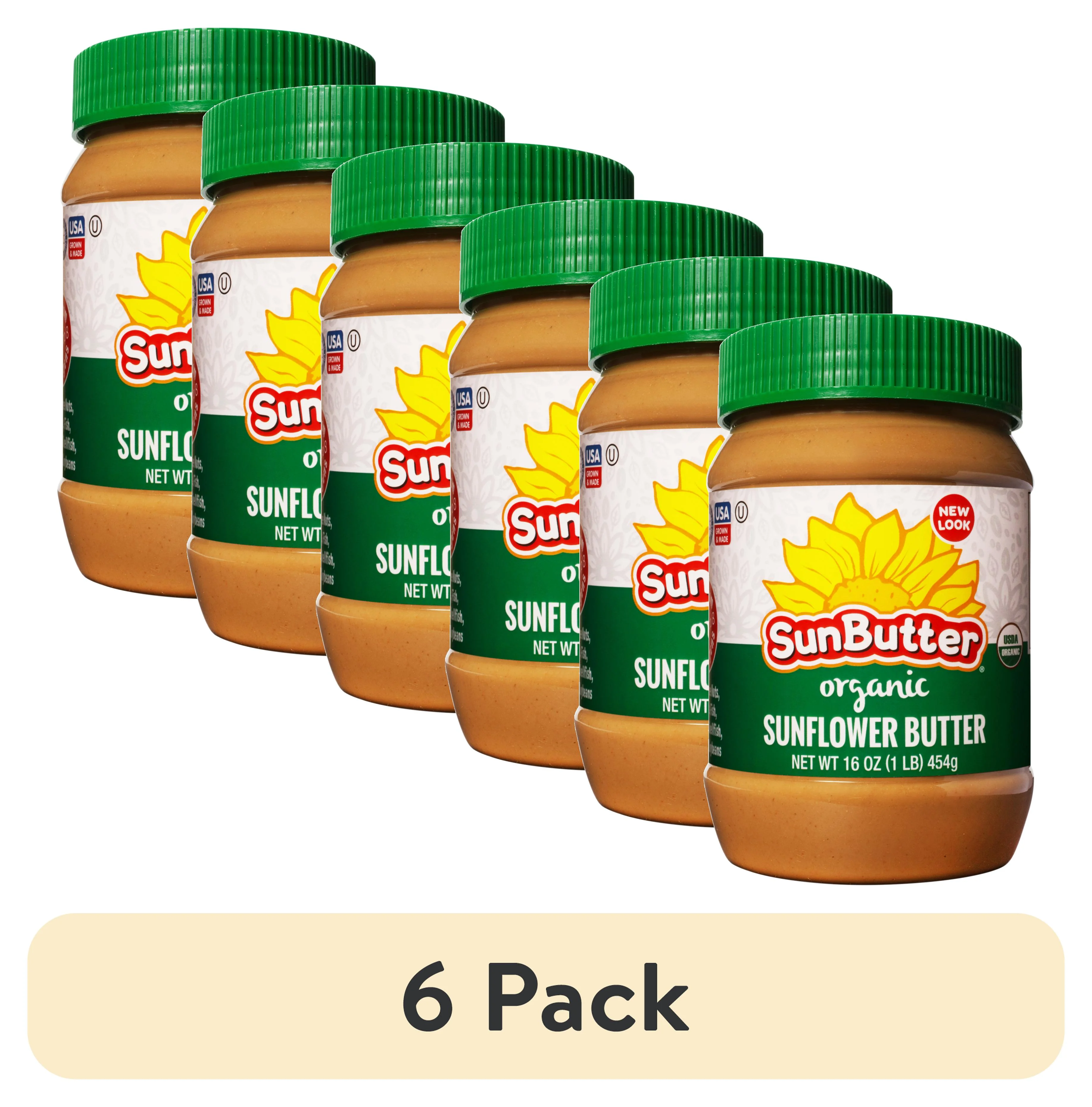 (6 pack) SunButter Organic Sunflower Butter, Regular 16 oz Jar