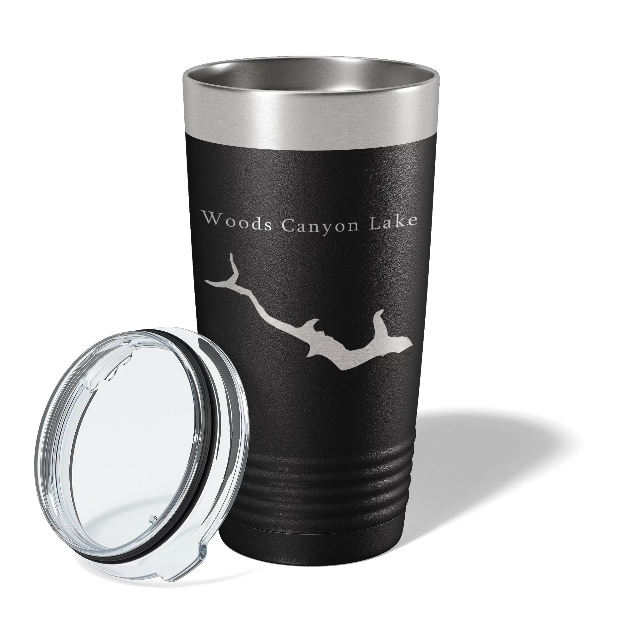 Woods Canyon Lake Map Tumbler Travel Mug Insulated Laser Engraved Coffee Cup Arizona 20 oz Black