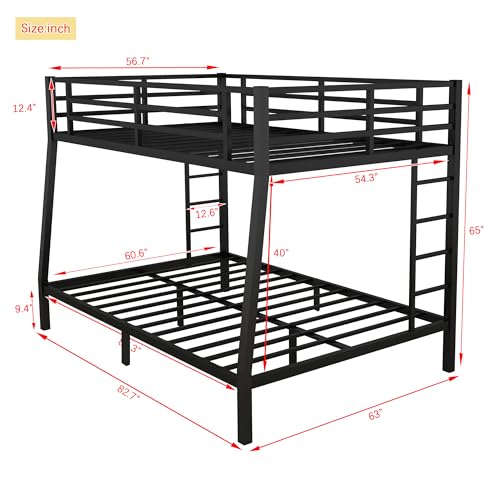 Heavy Duty Bunk Bed Frame with Ladder, Twin XL Over Twin XL Bunk Beds with Safety Guardrails, Adults Bunk Beds with Noise-Reducing Rubber Stoppers, Easy Assemble, Black