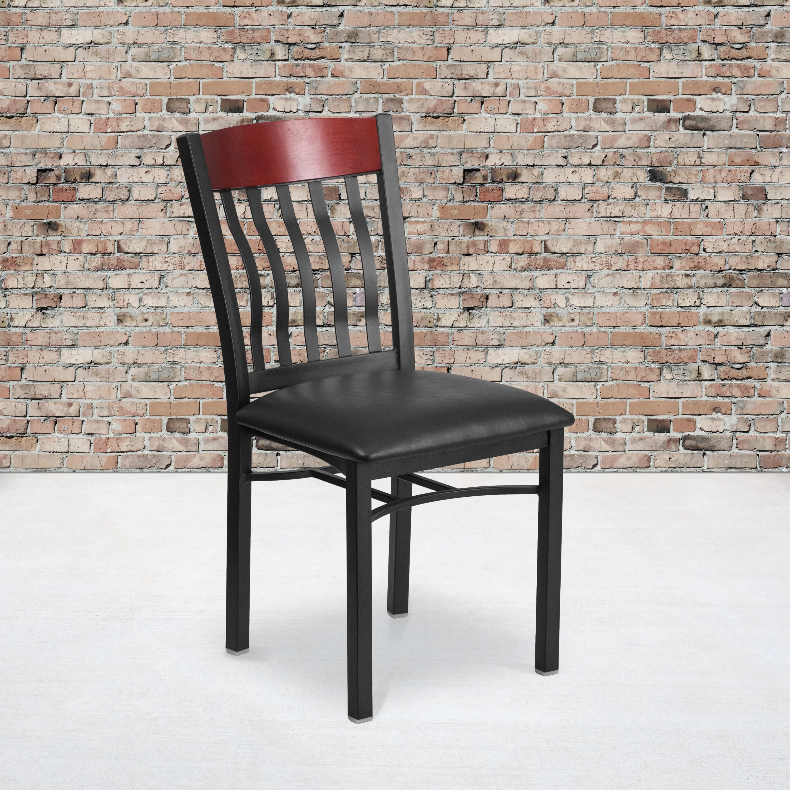 Emma + Oliver Vertical Back Black Metal/Mahogany Wood Dining Chair