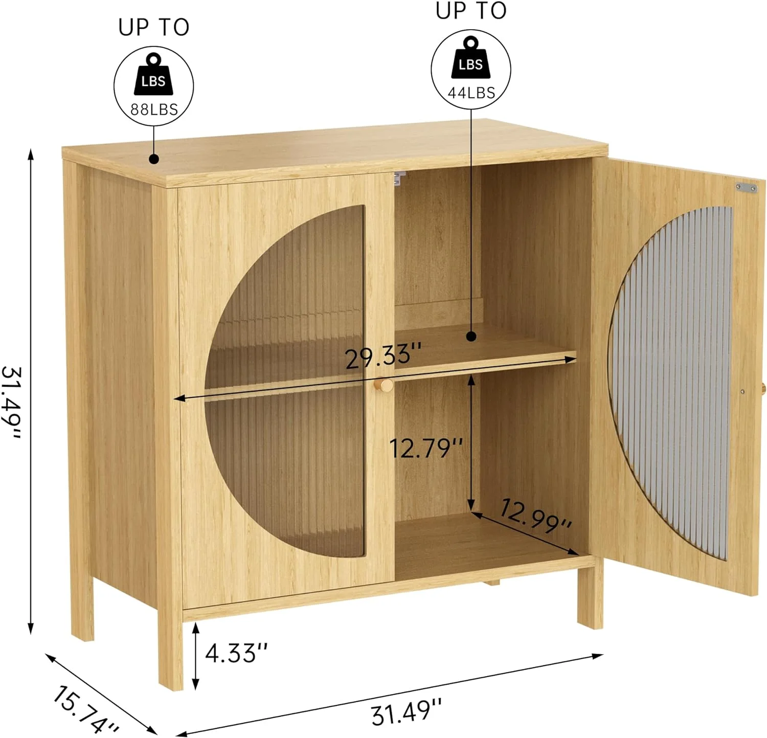Sideboard Cabinet,Buffet Cabinet with Storage, Accent Storage Cabinet with Glass Doors, Cupboard Console Table for Living Room, Hallway, Dining Room, Entryway, 31.5X 15.7X 31.5 Inches