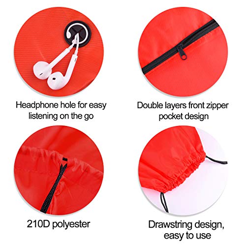 KUUQA 12Pcs Drawstring Backpack Bags Bulk with Zipper Pocket and Headphone Hole（Black）