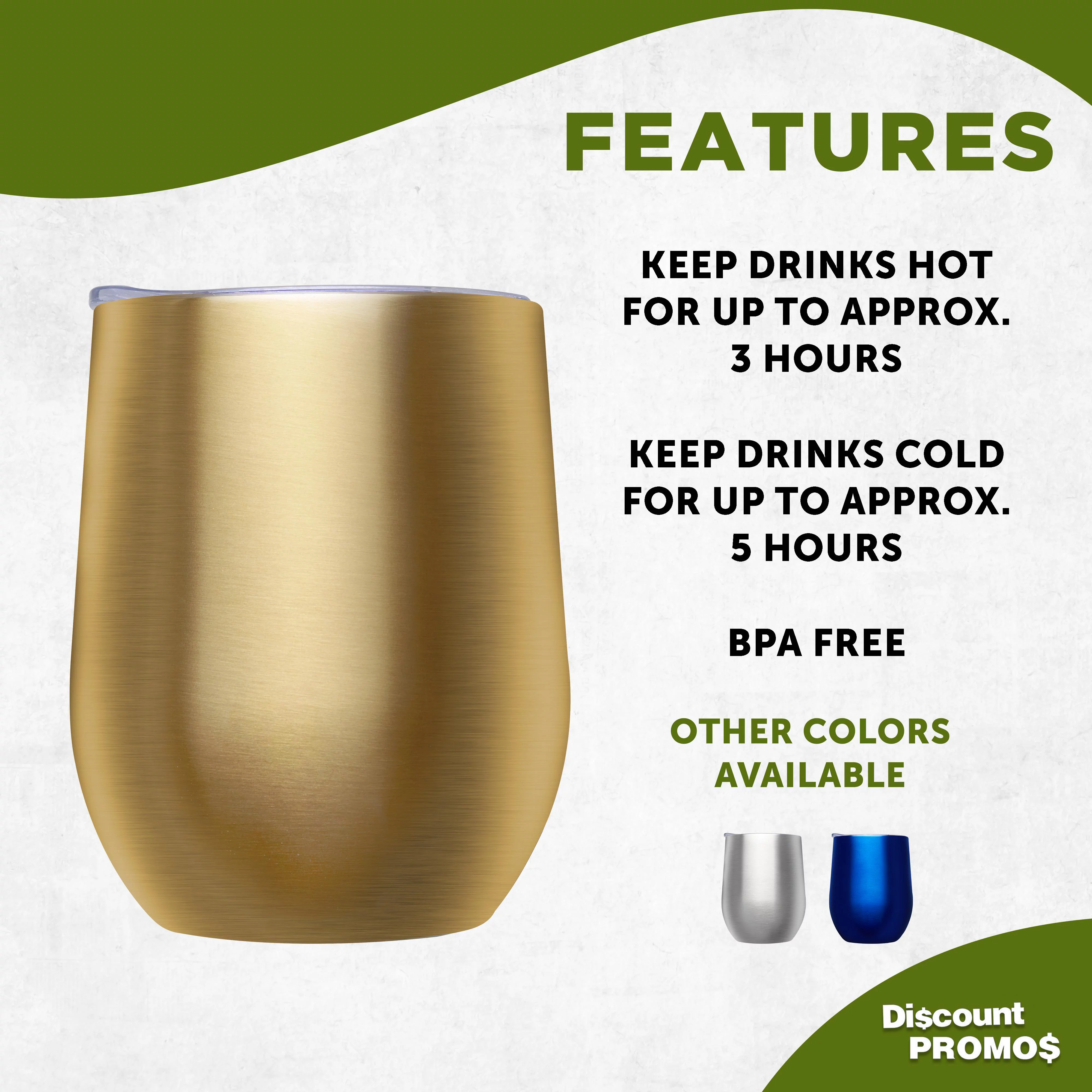 Stemless Wine Glass Tumblers with Lids by Largo 11 oz. Set of 6, Bulk Pack - Perfect for Wine, Cocktails, Other Hot & Cold Beverages - Gold