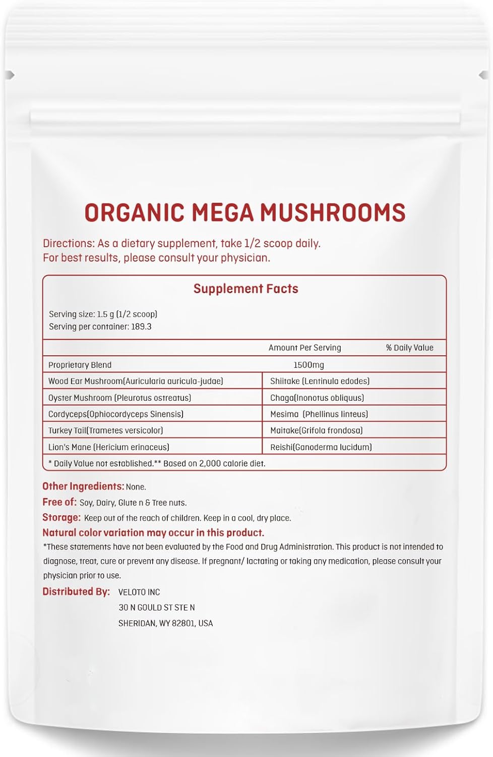 Organic Mega Mushroom Powder Blend, 10 in 1 Complex Mushroom Extract Powder Herbal Supplement with Reishi, Cordyceps, Chaga, Lion's Mane, Vegan & More, Sustainably US Grown, Filler Free, 10oz