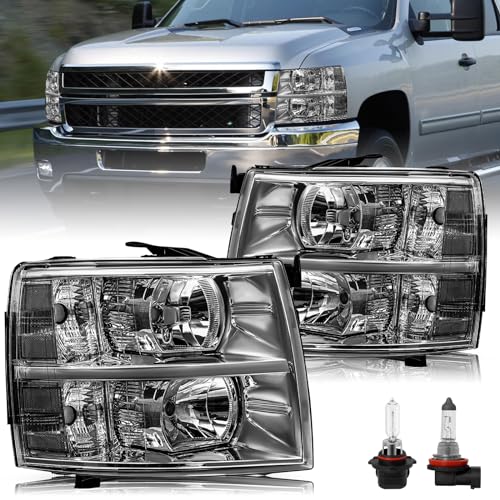 JSBOYAT Headlight Assembly Fits for 2007-2013 Chevy Silverado 1500/07-14 Silverado 2500 3500 HD Halogen OE Style Factory Headlamp Replacement Pair Set LH+RH
