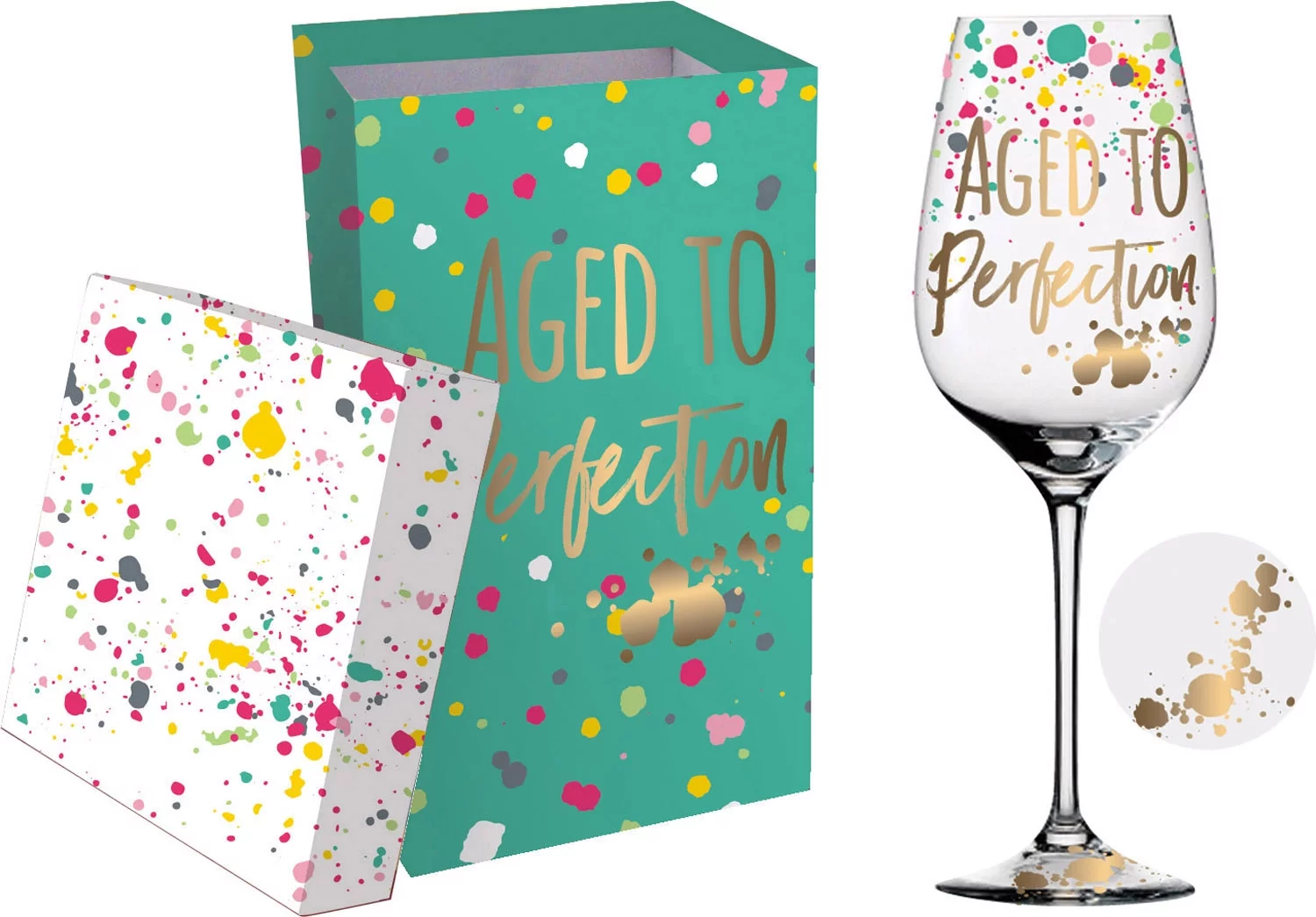 Evergreen Beautiful Aged To Perfection Wine Glass with Box - 4 x 4 x 9 Inches