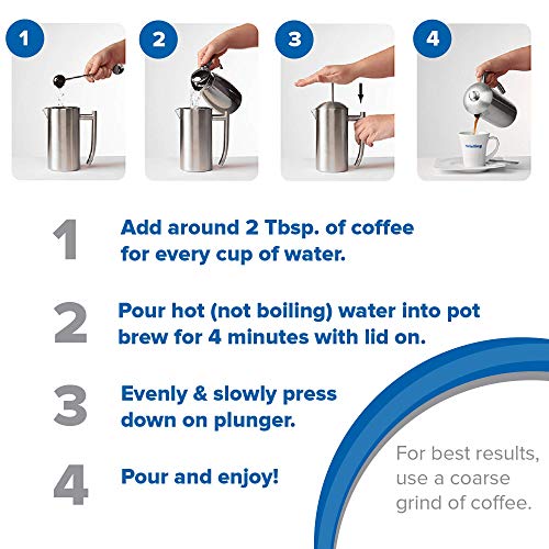 Frieling Double-Walled Stainless-Steel French Press Coffee Maker in Frustration Free Packaging, Polished, 17 Ounces
