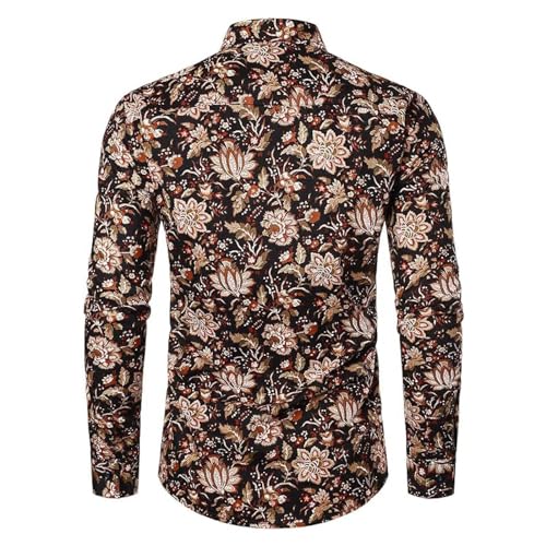 Mens Floral Shirts Long Sleeve Button Down Tshirts for Men Summer Leisure Floral Shirts Retro Cuban Shirts