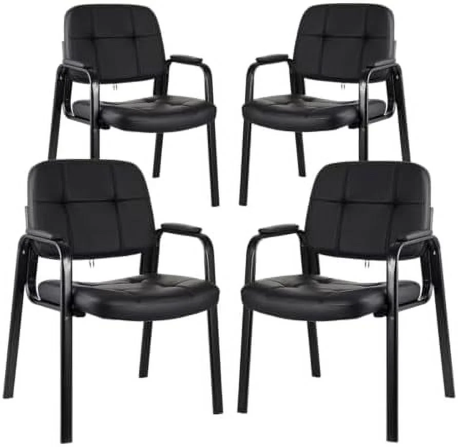 Office Reception Guest Chair with Bonded Leather Padded Arm Rest JOMA Guest Chair for Waiting Room Conference Desk Black 4 Pack