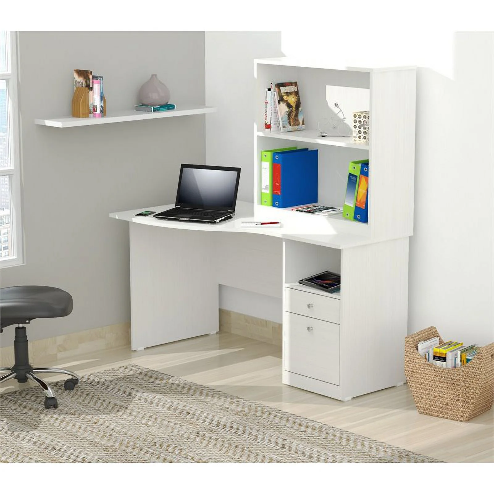 Pemberly Row Contemporary Washed Oak Curved Top Writing Desk