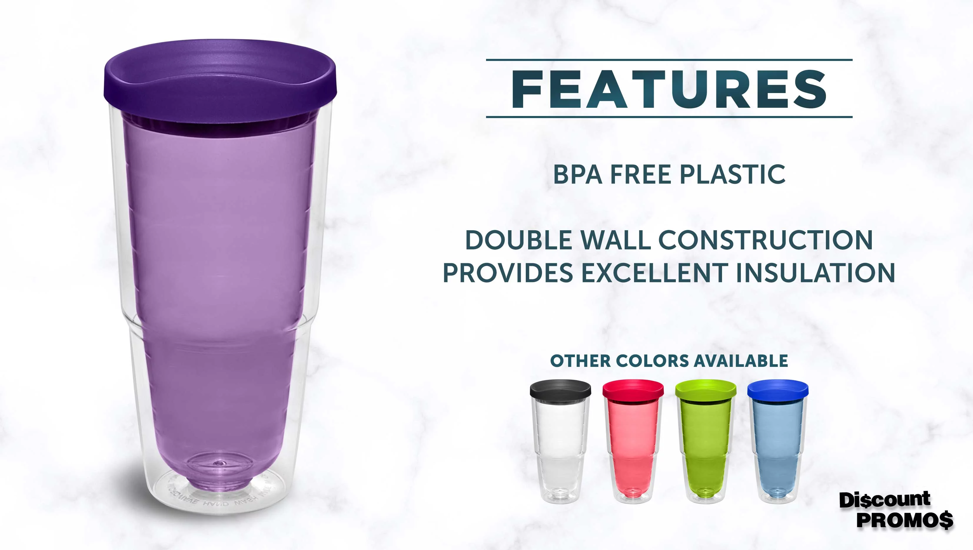 10 Acrylic Tumblers Set, 24 oz. - Double Wall, Color Matching Cap - Purple