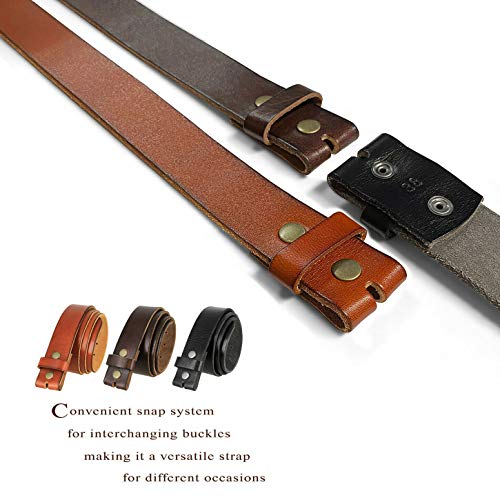 Genuine Full Grain One-Piece 100% Leather Belt With Polished Solid Brass Buckle 1-1/2
