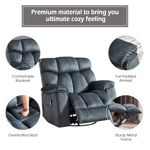 INZOY Massage Swivel Rocker Recliner with Heat and Vibration, Manual Rocking Recliner Chair with Vibrating Massage, Comfy Padded Overstuffed Soft Fabric Heated Recliner, Brown