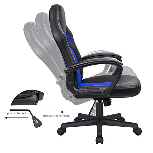 Office Gaming Chair High Back Leather Computer Chairs Ergonomic Height Adjustable Racing Game Desk Chair Executive Conference Task Chair (Blue)