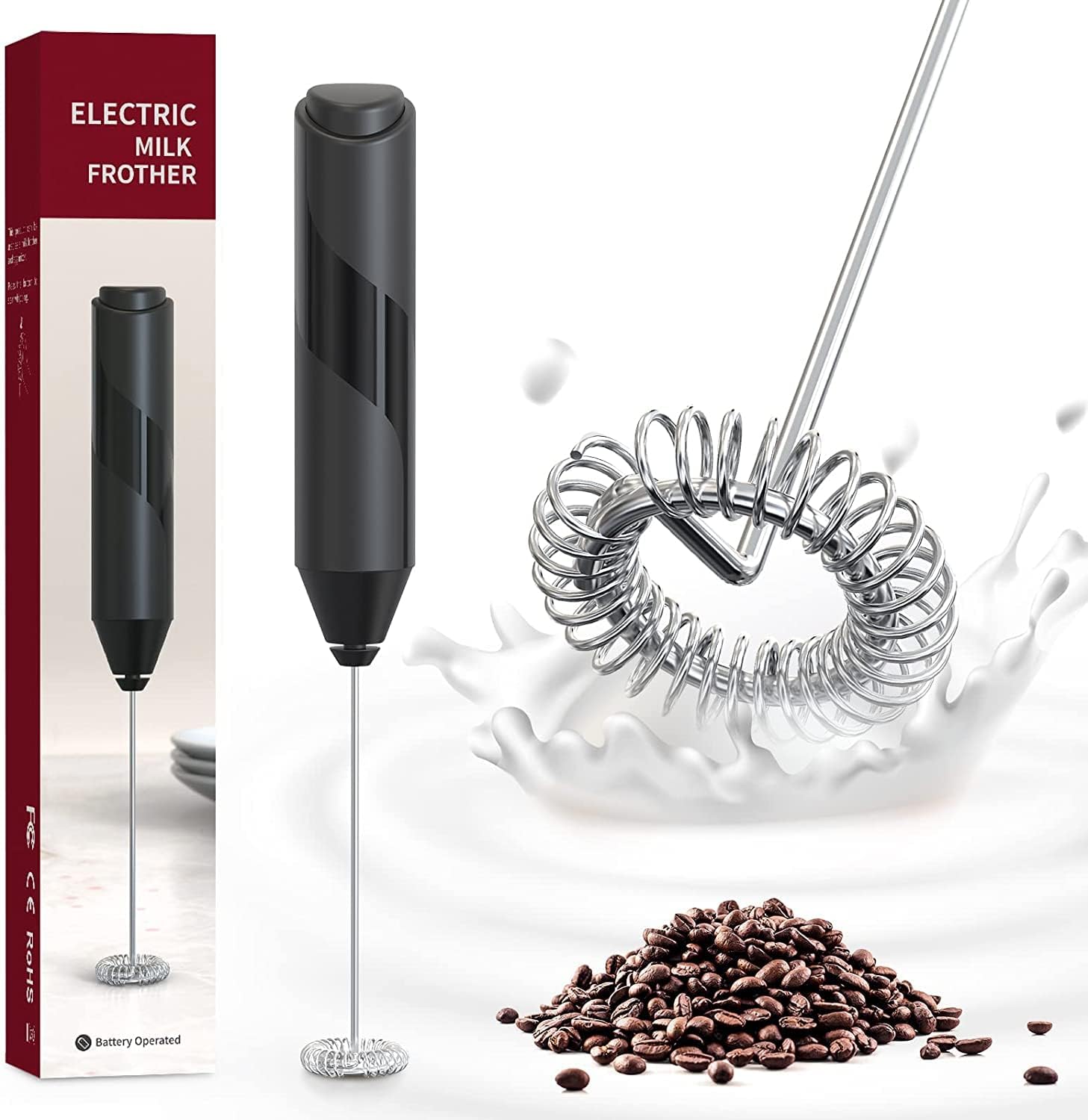 Electric Handheld Milk Wand Mixer Frother for Latte Coffee Hot Milk, Milk Frother for Coffee, Egg Beater, Hand Blender, Coffee Beater (Black)
