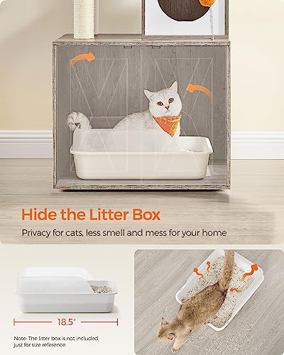 Feandrea Cat Tree with Litter Box Enclosure, 2-in-1 Modern Cat Tower, 70.8-Inch Tall Cat Condo with Scratching Posts, Perch, Caves, Basket, Washable Cushions, Heather Greige UPCT116G01