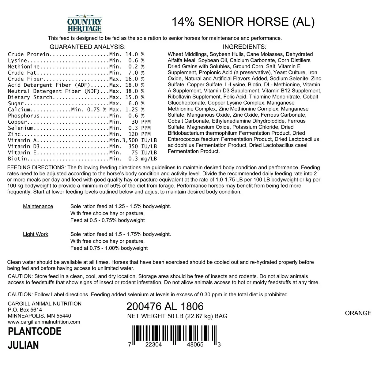 Country Heritage Senior Horse 14% Textured Feed, 50#