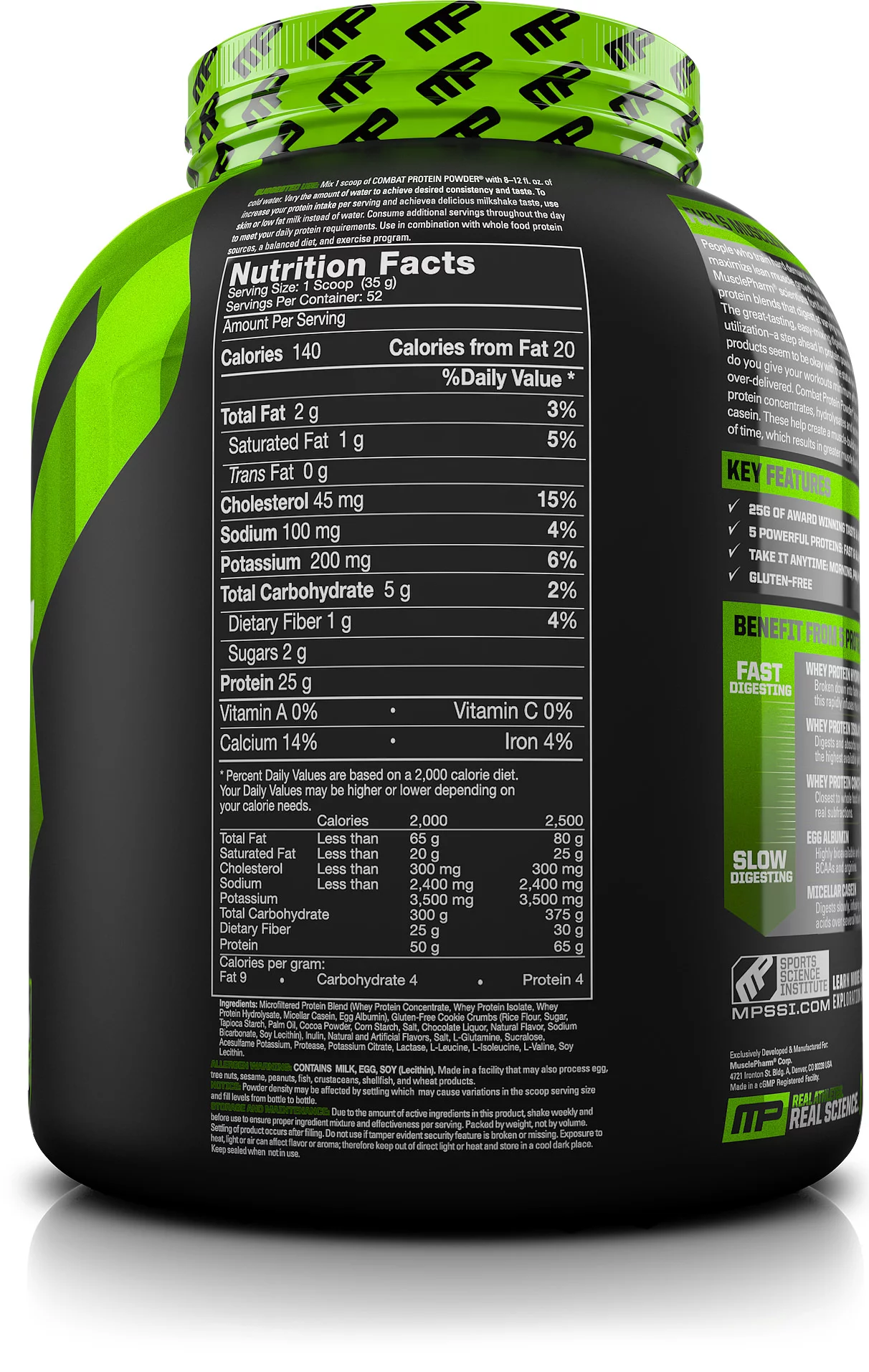 MusclePharm Combat Protein Powder, Cookies & Cream, 25g Protein, 4 Lb