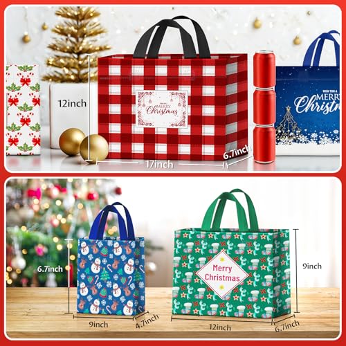 BlessedSeason 20 Pack Christmas Gift Bags Assorted Sizes, Reusable Tote Bag with Handle, Includes 4 Large 8 Medium 8 Small Goodie Bags for Her He