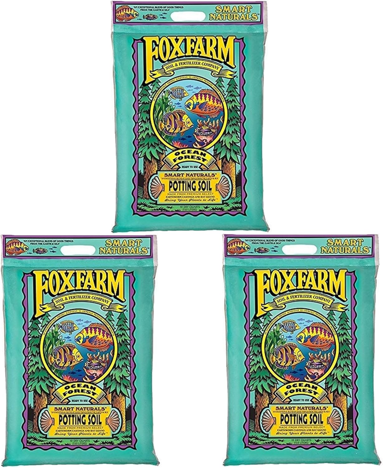 FoxFarm FX14053 Ocean Forest Potting Soil, 3 - 12 Quart Bags