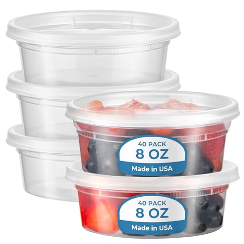Fit Meal Prep 24 Pack 32 oz Deli Containers with Lids, US Made Airtight Leakproof Plastic Soup Container, Round Clear Quart Food Storage Containers for Takeout Restaurant, Microwave Freezer Safe