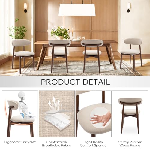 COLAMY Wooden Dining Chairs Set of 4, Modern Fabric Upholstered Dining Room Chair, Farmhouse Kitchen Chairs with Foot Pegs, Green