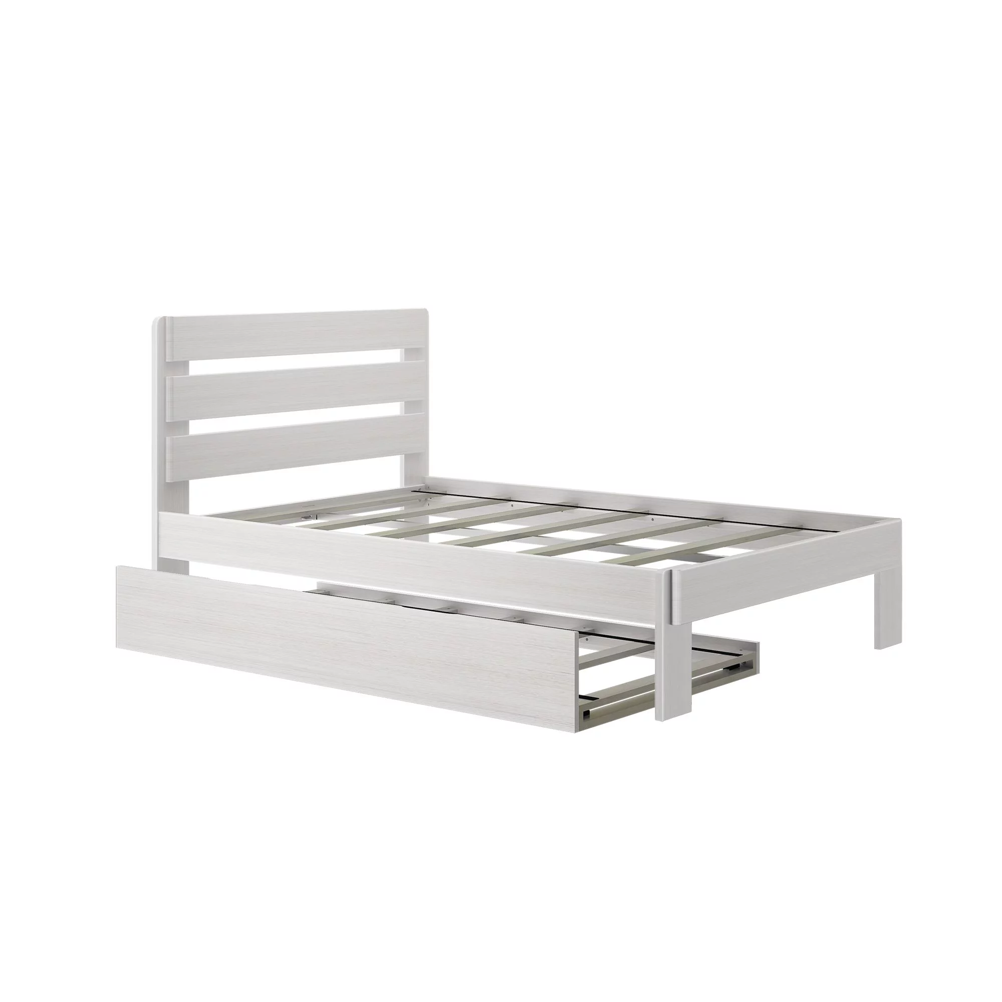 Max & Lily Full Size Bed Frame, Farmhouse Wood Platform Bed with Headboard and Trundle, White Wash